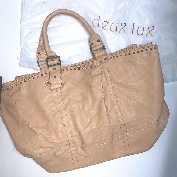 LF Deux Lux Tote Handbag Cream Nude Leather Spring ‘09 Blush Studded Large Bag - Picture 4 of 15